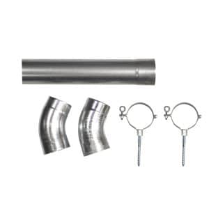 Hemelwaterafvoer verzinkt Ø 8 cm, 275 cm lang. Incl. 2 klemmen, 2 bochten en bevestigingsmaterialen.